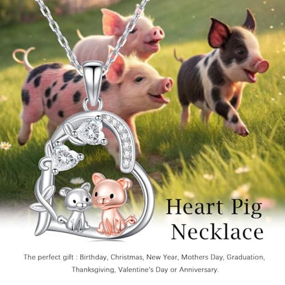 Heart Animal Necklace 925 Sterling Silver Cute Animal Pendant Jewelry Birthday Gifts for Women Girlfriend Mom Animal Lovers - style: 4-2 Pig