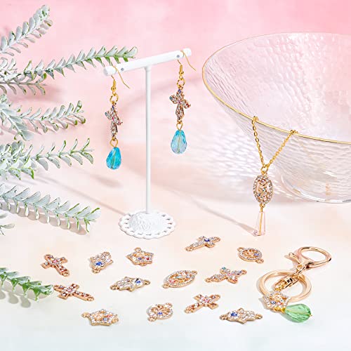 SUNNYCLUE 1 Box 32Pcs 8 Styles Evil Eye Connectors Golden Plated Rhinestone Cross Oval Hamsa Hand Flat Round Tree of Life Links Charms Lucky Chakra Pendants for Jewelry Making Charms Bracelets Crafts - color: 32pcs Rhinestone Cross Charms and Evil Eye Cha