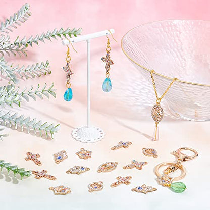SUNNYCLUE 1 Box 32Pcs 8 Styles Evil Eye Connectors Golden Plated Rhinestone Cross Oval Hamsa Hand Flat Round Tree of Life Links Charms Lucky Chakra Pendants for Jewelry Making Charms Bracelets Crafts - color: 32pcs Rhinestone Cross Charms and Evil Eye Cha