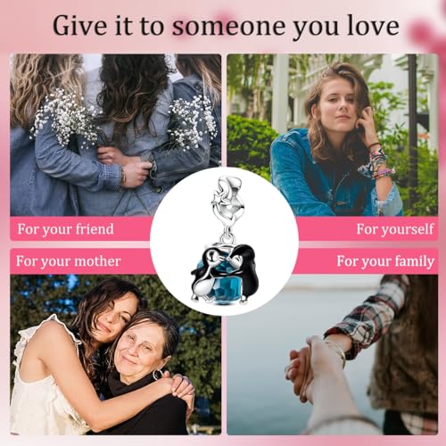 Hapour 925 Sterling Silver Charm for Bracelet Necklace Women Pendant Beads | Virgin Mary Charm, Religious Cross Heart Dragon European Jewelry Mom Charm - color: Dancing Penguin