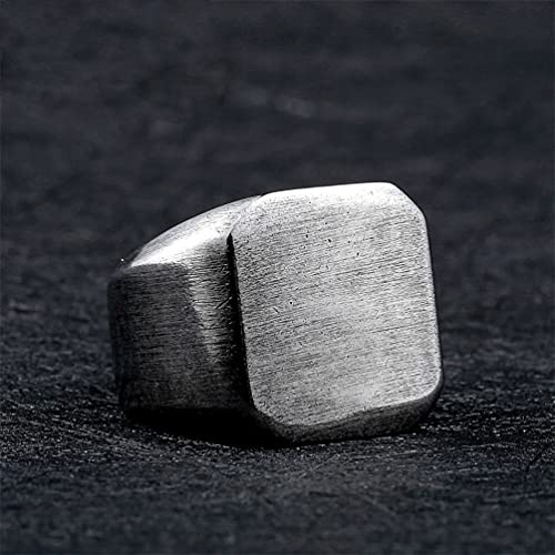 HIJONES Mens Stainless Steel Signet Ring Matte Brushed Square | Simple Statement ,Wedding Band,Polished Round - color: Square-Ancient Silver