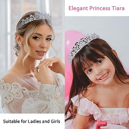 Silver Wedding Tiaras for Bride Birthday Crowns for Girls Cubic Zirconia Homecoming Tiaras and Crowns for Women - color: A Silver