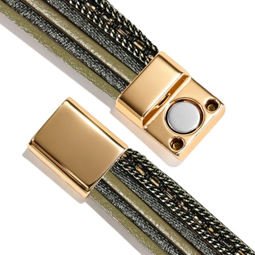 Wrapped Bracelets for Women,Leather Boho Bracelets for Women - color: Stone-Green