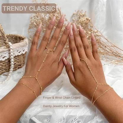 3PCS Set of Stacked Ring Bracelets Accessories for Women | 14K Gold-Plated Dainty Hand Chain Bracelets Stack Summer Jewelry for Women Trendy Ring Bracelet - color: Gold-A