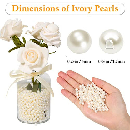 anezus Pearl Beads for Craft, 1000pcs Ivory Faux Fake Pearls, 6 mm Small Sew on Pearl Beads with Holes for Jewelry Making, Bracelets, Necklaces, Hairs, Crafts, Decoration and Vase Filler - size: 6 MM