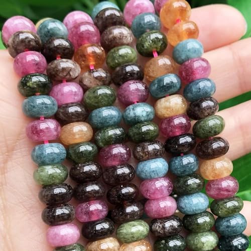 Songxi 5x8mm Dark Tourmaline Rondelle Beads, 75PCS Spacer Round Loose Abacus Beads for Jewelry Making, Gemstone for Bracelet Necklace Earrings, Arts and Crafts - color: Dark Tourmaline