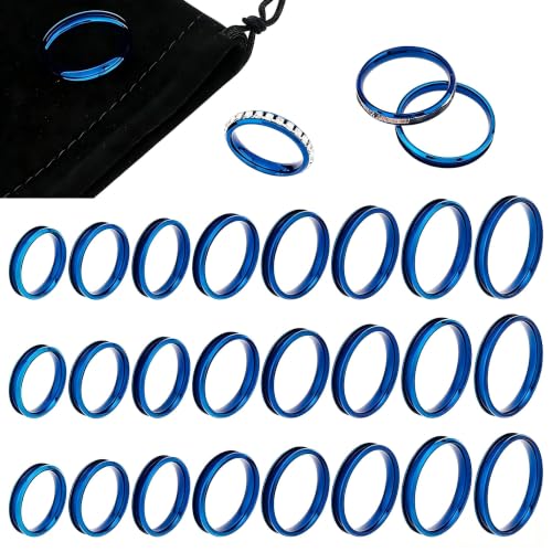 UNICRAFTALE 16pcs Blue Blank Core Stainless Steel Grooved Ring 8 Sizes Round Empty for Inlay Handmade Jewelry Making Gift - color: Blue, size: 8 Sizes
