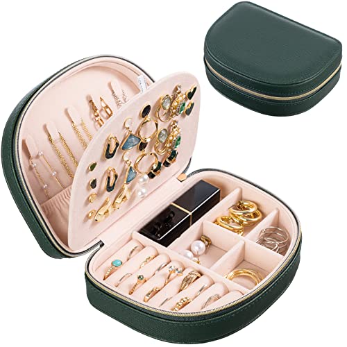 ProCase Travel Size Jewelry Box, Medium Portable Seashell-Shaped Jewelry Case, 2 Layer Jewelry Organizer in PU Leather for Women -Emerald - color: Emerald, size: Medium - No Mirror