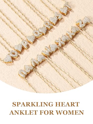 KeyStyle Heart Initial Ankle Bracelets for Women, Layered CZ A-Z Letter | 14K Gold Plated or Silver Stainless Steel Anklet, Hypoallergenic Waterproof Layered Jewelry for Daily Wear & Special Gifts - color: Gold-O