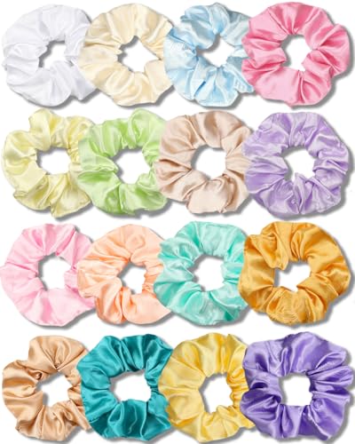 IVARYSS Satin Cute Scrunchies for Girls, Soft Than Silk for Hair, Fashion Ties and Bands for Thin | Thick Hair Styling, 16 Pack - color: Cute Color