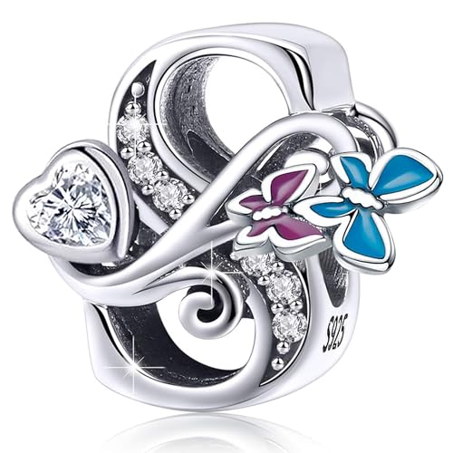 S925 Silver Butterfly Initial Letter Charms Fit for Pandora Charms Bracelets and Necklace Alphabet Bead Charms Jewelry Gifts for Women - color: S