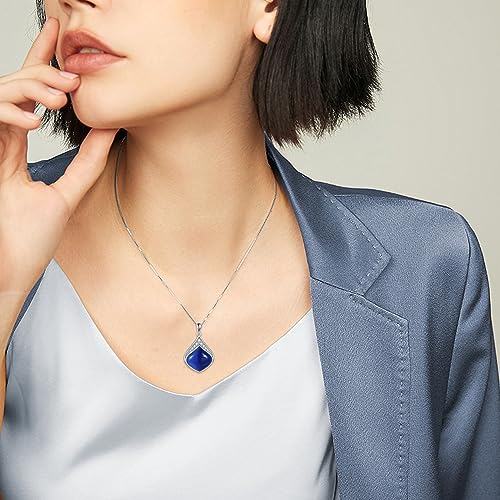 YAFEINI Teardrop Necklace Sterling Silver Filigree Irish Pendant Necklace Natural Stone Moonstone/Lapis Lazuli/Larimar/Moss Agate Necklace Jewelry - color: Blue Teardrop necklace-september birthstone