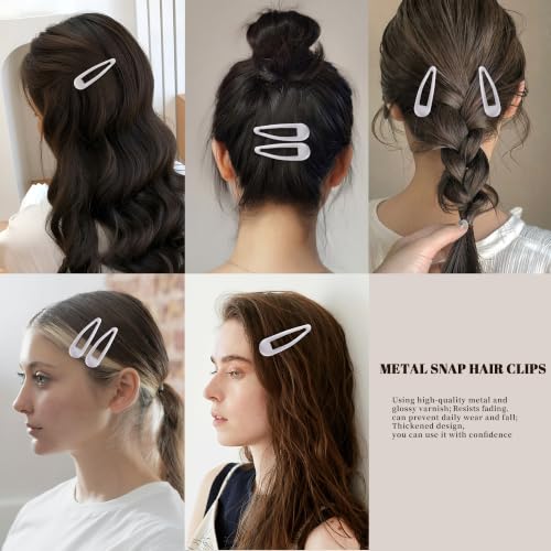 Small Hair Barrettes For Women No Slip Metal Snap Clips For Thin And Fine Hair,Matte White,20 PCS,1.97 x 0.5 Inch. - color: Matte White