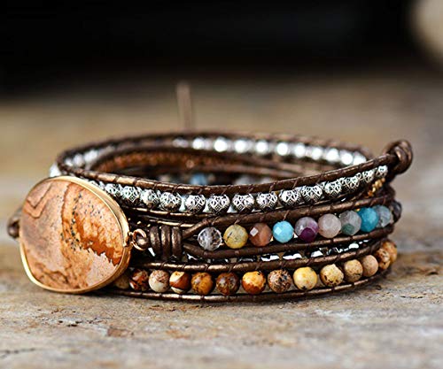 Boho Wrap Bracelet for Women, Handmade Natural Imperial Jasper Multi-Layer Stone Beaded Bracelet, Bohemian Healing Crystal Stone Jewelry Gifts