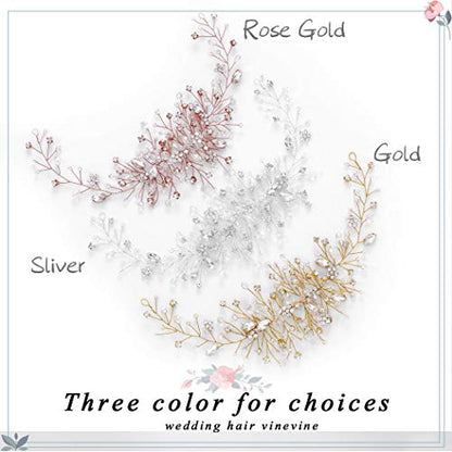 Bride Flower Wedding Hair Vine Crystal Bridal Hair Piece Rhinestone Party Hair Accessories Leaf Hair Jewelry Bead Headpiece for Women - color: Silver