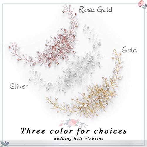 Bride Flower Wedding Hair Vine Crystal Bridal Hair Piece Rhinestone Party Hair Accessories Leaf Hair Jewelry Bead Headpiece for Women - color: Gold
