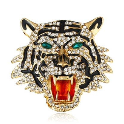 Luxury Crystal Tiger Brooch Pins for Women Men Vintage Gold-Tone Climbing Black Spots Leopard Brooch Fashion Panther Cougar Pin Suit Jackets Coat Animal Jewelry Gift - style: Tiger