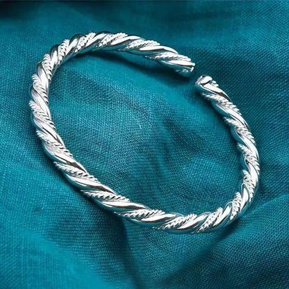 925 Sterling Silver Bangles For Women Handmade Silver Bangles Open Adjustable Bangle Bracelets For Women Silver Open Cuff Bracelets Stackable Wrap Bangles Festival Jewelry Gifts - color: Style 21