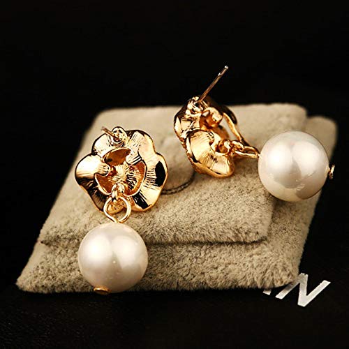 Fashion Design Faux Pearl Charm Flower Dangle Drop Earrings Studs For Women - color: White