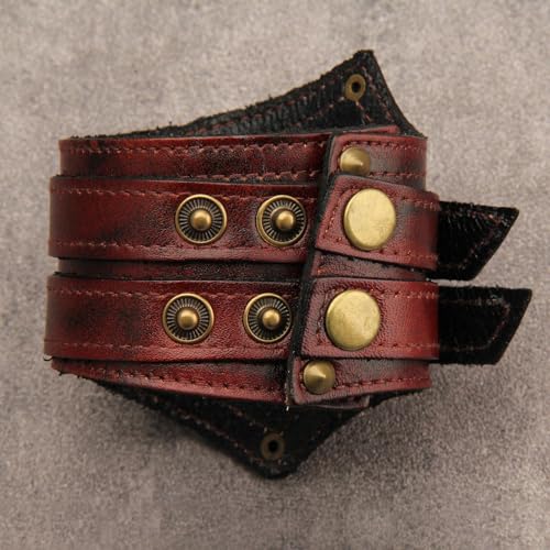 GelConnie Leather Cuff Bracelet for Men Women Wide Leather Wristband Thick Viking Mens Leather Bracelets Gothic Wrist Band Vintage Rock Wristband - style: Leather Biker Cuffs