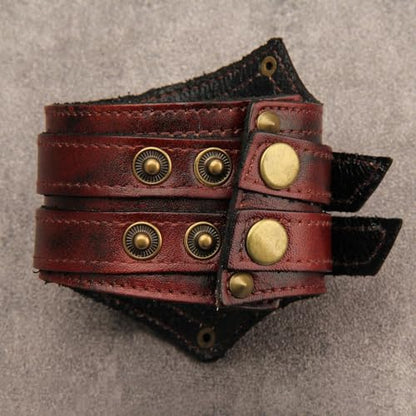 GelConnie Leather Cuff Bracelet for Men Women Wide Leather Wristband Thick Viking Mens Leather Bracelets Gothic Wrist Band Vintage Rock Wristband - style: Leather Biker Cuffs