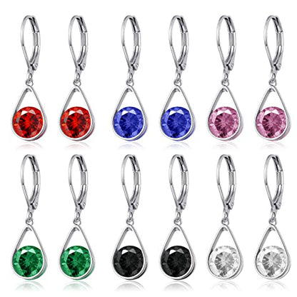 Multicolor Crystal Dangle Studs Earrings Set for Women 925 Silver Hypoallergenic Dangle Earrings Leverback Drop Earring Fashion Cubic Zirconia Leverback Stud Earring Sets Trendy Cubic Zirconia Jewelry Gifts for Women - style: 6-T-S