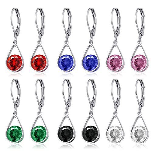 Multicolor Crystal Dangle Studs Earrings Set for Women 925 Silver Hypoallergenic Dangle Earrings Leverback Drop Earring Fashion Cubic Zirconia Leverback Stud Earring Sets Trendy Cubic Zirconia Jewelry Gifts for Women - style: 6-T-S