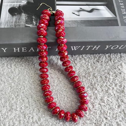 Colorful Chunky Acrylic Beaded Choker Necklaces for Women | Multicolor Faceted Beads, Sturdy Metal Chain, Adjustable Detachable, Lightweight, Summer Boho, Sparkly Statement Jewelry Gift - color: Red
