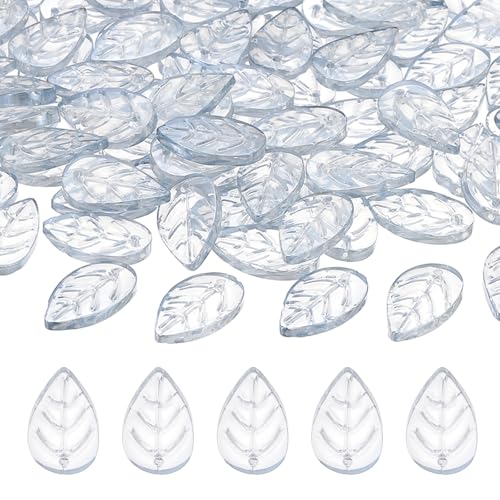 PATIKIL Leaf Beads, 50Pcs Crystal Translucent Czech Glass Beads for DIY Jewelry Making Bracelets Necklace, Light Blue Gray - color: Light Blue Gray