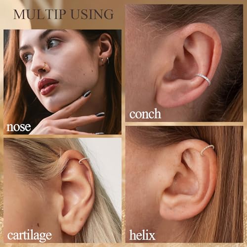 PEAKLINK 16G Arrow Nose Hoop Ring Conch Helix Cartilage Earring Hinged Segment Seamless Clicker Ring Surgical Steel Septum Jewelry Rook Daith Lip Tragus Piercing Jewelry for Women Men - color: Side Arrow,Silver