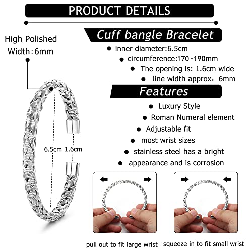3pcs/set Classical Handmade Braiding Bracelet Hip Hop Men Pave CZ Leopard Head Roman Numeral Bracelet Stainless Steel Jewelry - color: 3pcs A Silver Set A