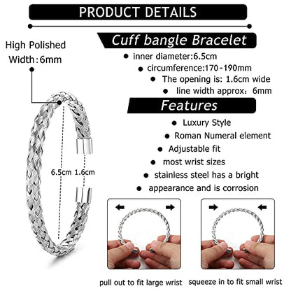 3pcs/set Classical Handmade Braiding Bracelet Hip Hop Men Pave CZ Leopard Head Roman Numeral Bracelet Stainless Steel Jewelry - color: 3pcs V Black