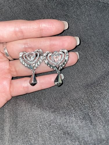 18K Gold Plated & Silver Chunky Heart & Bow Earrings for Women, Chunky Heart Dangle Hoops/Tiny Studs, Kawaii Dainty Hypoallergenic Jewelry for Multiple Piercings, Gift for Her - style: Medieval Heart