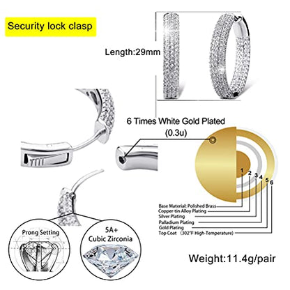 Iced Out Hoop Earrings Cubic Zirconia Huggie Cartilage Cuff Hypoallergenic 14K Gold Plated Luxury Fashion Round Circle Earrings For Men Women - color: 03 Silver