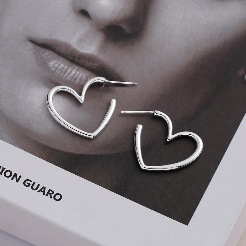 Gold Heart Hoop Earrings for Women Trendy Silver Post Earring Jewelry Gifts | Hypoallergenic Heart Earrings - color: Silver Heart