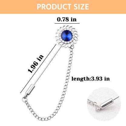 Mens Sunflower Lapel Pin Crystal Rhinestone Brooches for Men Hanging Chain Brooch Suit Pin Flower Lapel Pins for Men Wedding Business Party - color: Blue-J