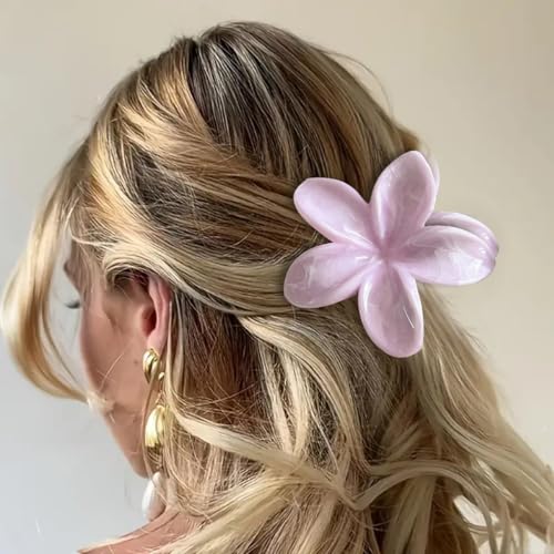 Flower Hair Clips for Women Girls Claw Clips Set Light Pink Plumeria with Marble Design Barrettes Summer Hair Clip Fashion Hair Styling Accessories for Thick Thin Hair(3Pcs: 1 Large 2 Small) - color: Light Pink