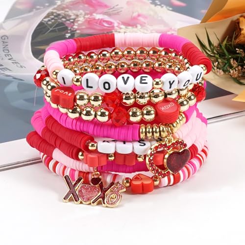 Twinfree Bohemia Beaded Bracelet for Women, Polymer Clay Stretch Bracelets - color: color 55