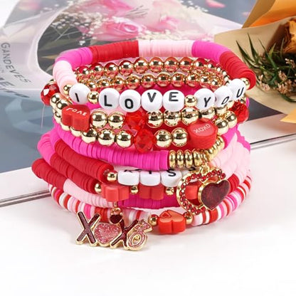 Twinfree Bohemia Beaded Bracelet for Women, Polymer Clay Stretch Bracelets - color: color 55