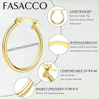 Small Surgical Steel Hoop Earrings for Women Hypoallergenic Colorful Hoops | Stainless Steel Hoop Earrings Silver Gold Black Loop Huggie Earring 5 Colors