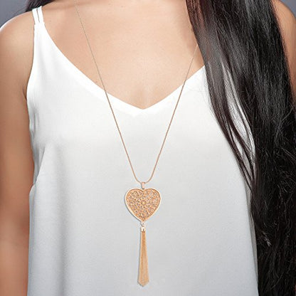MOLOCH Long Necklaces For Woman Disk Circle Pendant Necklaces Tassel Fringe Necklace Set Statement Pendant - color: Heart-shaped-gold