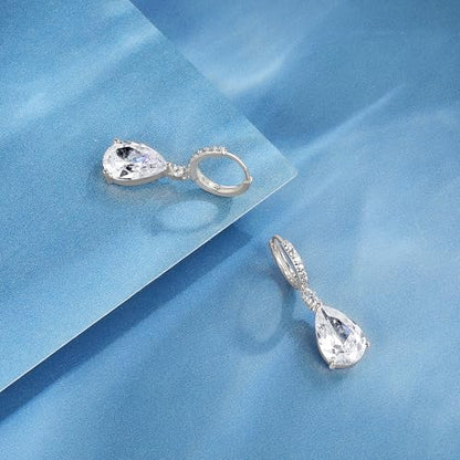 2-4 Pairs Dangle Drop Earrings for Women, 18K Gold Plated Cubic Zirconia Drop Dangle Huggie Hoop Earrings CZ Teardrop Hypoallergenic Jewelry - color: CZ White Gold 1