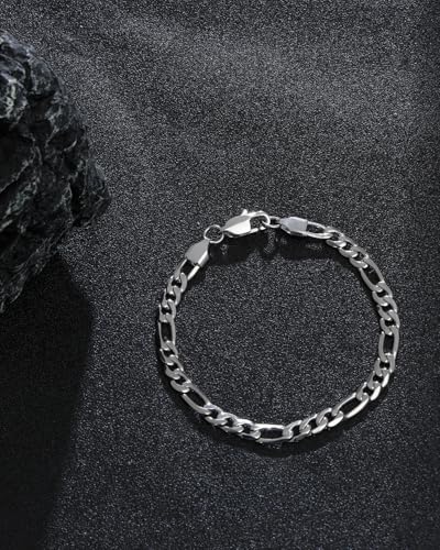 Stainless Steel 5 mm Figaro Link Chain Bracelet (6.5-8 Inches) | Diamond-Cut Figaro Chain Bracelet 5 mm for Men and Women 18K Gold & Silver - size: One Size