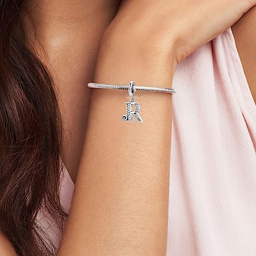 BETTY&SARAH 925 Sterling Silver Letter Charms for Bracelets and Necklace Alphabet Initial Pendant Jewelry Gift for Women - color: Pendant R