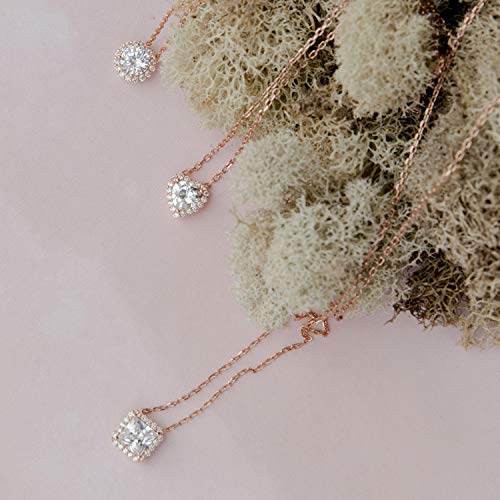 PAVOI 14K Gold Plated Post Faux Diamond Round Solitaire Pendant Halo Necklace | Gold Necklace for Women | Slider Adjustable - style: Princess