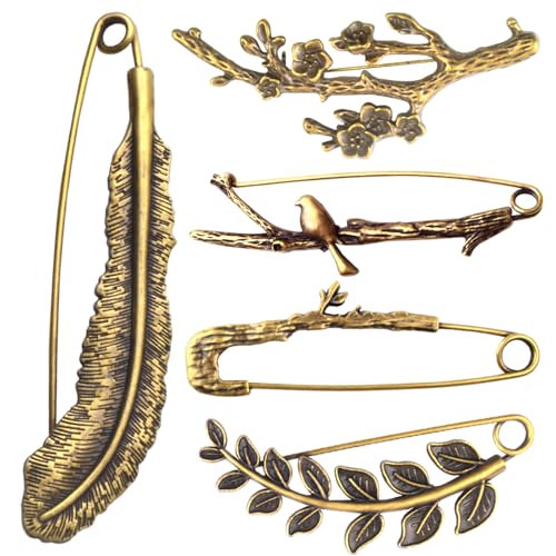 Extra Large Safety Pins Vintage Crystal Tree Leaf Branch Brooches Big Alloy Heavy Duty Sweater Shawl Clip Brooch Pin for Clothing Dress Skirt Hat Scarf Blanket - color: 5 Colors