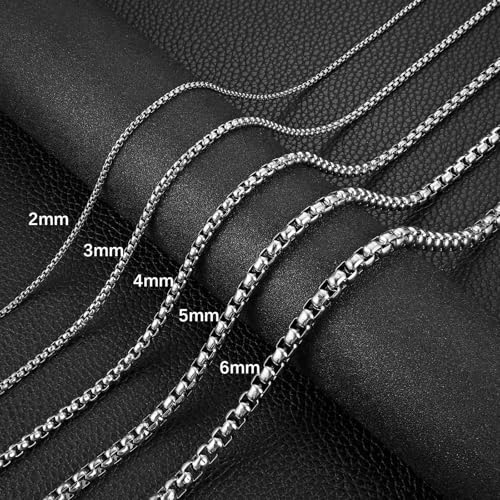 HZMAN 2-6mm Rolo Chain for Men Women Stainless Steel Men's Chain Necklace Round Box Link Chain Necklace 16-30 Inch - color: Silver, size: 18in, style: 2mm