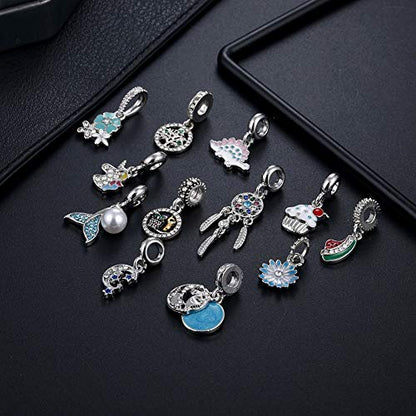 12pcs Mixed Silver Plated Colorful Enamel Alloy Beads Dangle Charms Fits for European Snake Chain Bracelet Necklace DIY Jewelry Making Supplies - color: Bead Charms-1
