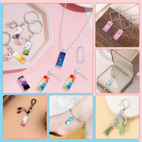 Oubaka Open Bezels for Resin Jewelry Making,50pcs Open Back Bezel Pendants Open Frame Pendant Geometric Hollow Frame Pendant for Pressed Flower,DIY Resin Earrings Necklace(White K) - color: White K;Rectangle;Style A