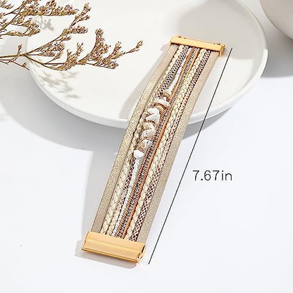 Long tiantian Boho Western Bracelets for Women Leather Wrap Bracelets Turquoise Bracelet Western Jewelry Country Concert Outfits - color: womens stackable bracelets(khaki)